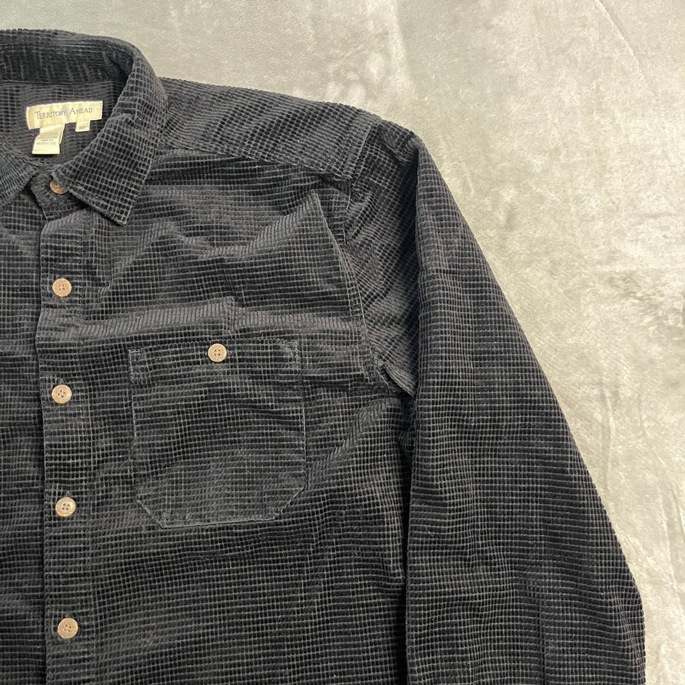 Territory Ahead Mens MT Black Waffle Corduroy Long Sleeve Button Down Shirt EUC - Picture 3 of 15